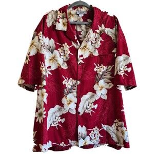 Pacific Legend Men's Aloha Shirt Size 3XL Red Floral Tropical Hawaiian Hibiscus